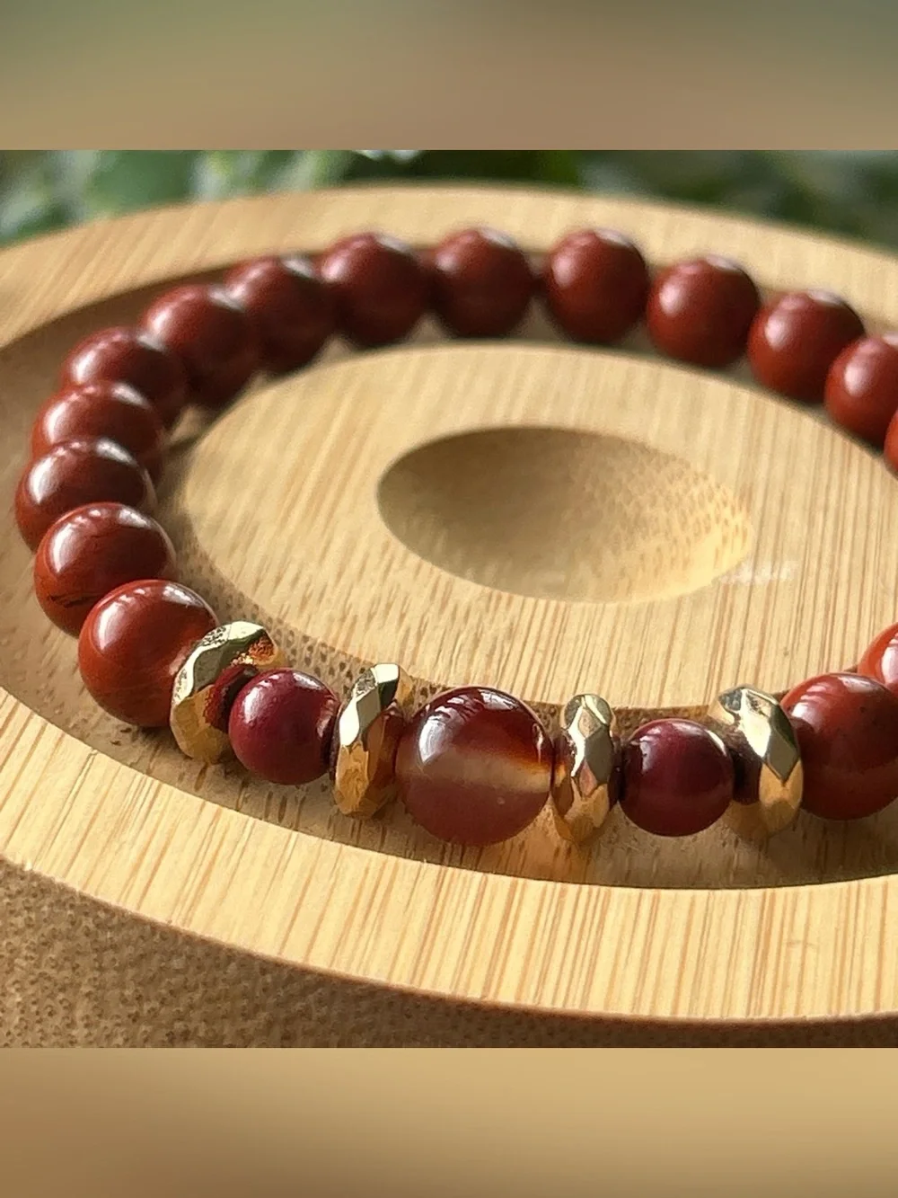 Red Jasper + Carnelian Beaded Stretch Bracelet with Gold Accents